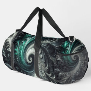 Abstract Modern Swirling Green, Silver and Black Duffle Bag