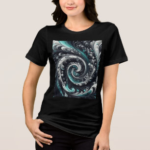 Abstract Modern Swirling Green, Silver and Black Tri-Blend Shirt