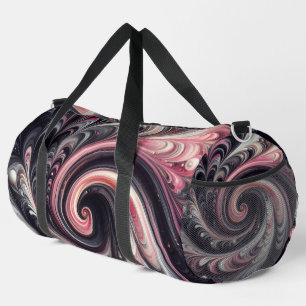 Abstract Modern Swirling Pink, Black and White Duffle Bag
