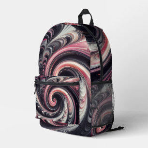 Abstract Modern Swirling Pink, Black and White Printed Backpack