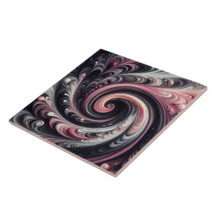Abstract Modern Swirling Pink, Black and White Tile