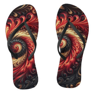 Abstract Modern Swirling Red, Black and Gold Jandals