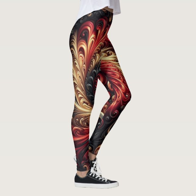 Abstract Modern Swirling Red, Black and Gold Leggings (Right)