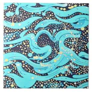 Abstract Modern Teal Blue Pattern  Tile