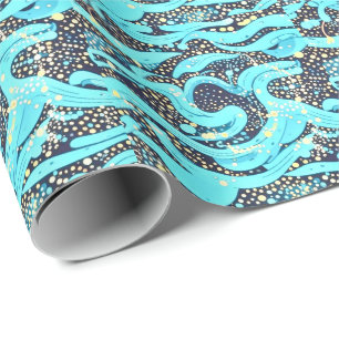 Abstract Modern Teal Blue Pattern  Wrapping Paper