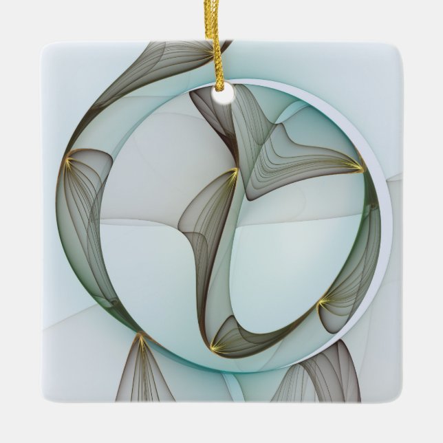 Abstract Modern Turquoise Brown Gold Elegance Ceramic Ornament (Front)