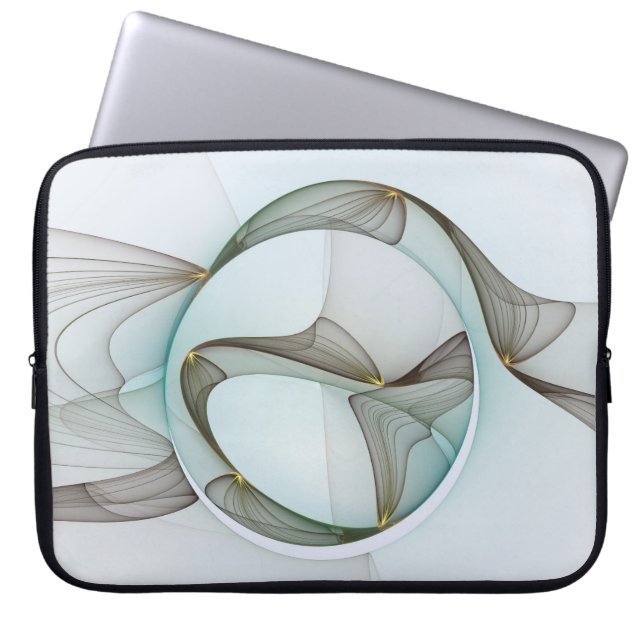 Abstract Modern Turquoise Brown Gold Elegance Laptop Sleeve (Front)