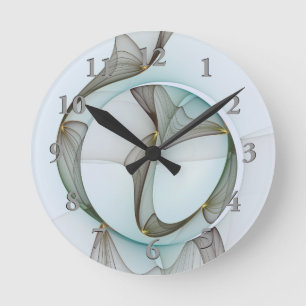 Abstract Modern Turquoise Brown Gold Elegance Round Clock