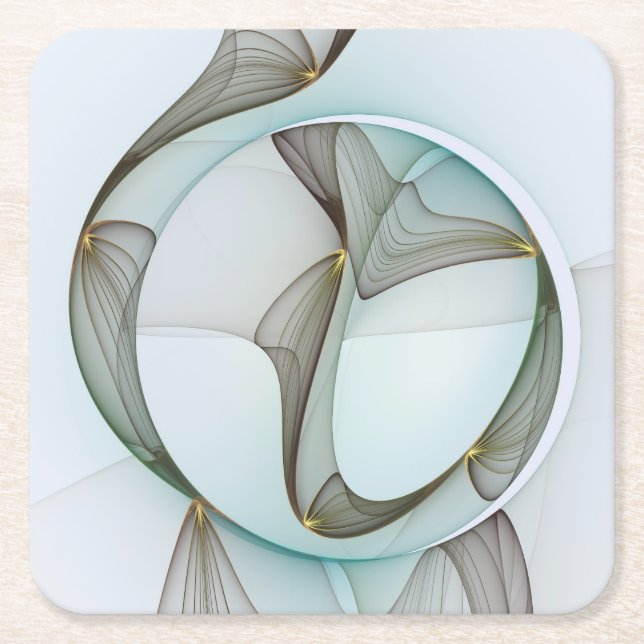 Abstract Modern Turquoise Brown Gold Elegance Square Paper Coaster (Front)