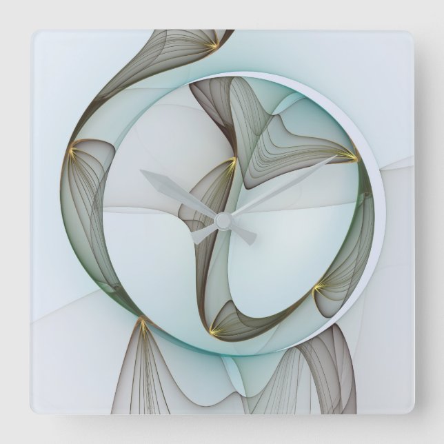 Abstract Modern Turquoise Brown Gold Elegance Square Wall Clock (Front)
