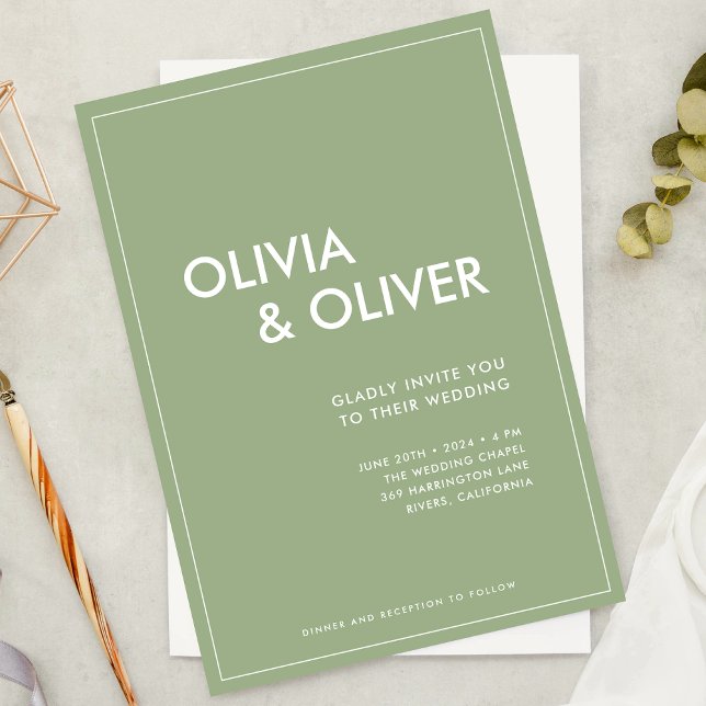 Abstract Modern Typography Sage Green Wedding Invitation (Creator Uploaded)