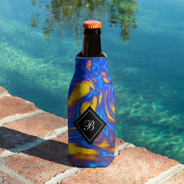 Abstract Modern Yellow Blue Purple Liquid Marble Bottle Cooler (In Situ Pool)