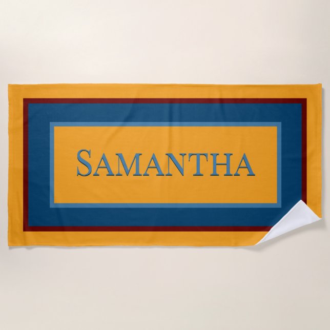 Abstract Modern Yellow Blue & Red Monogram Beach Towel (Front)