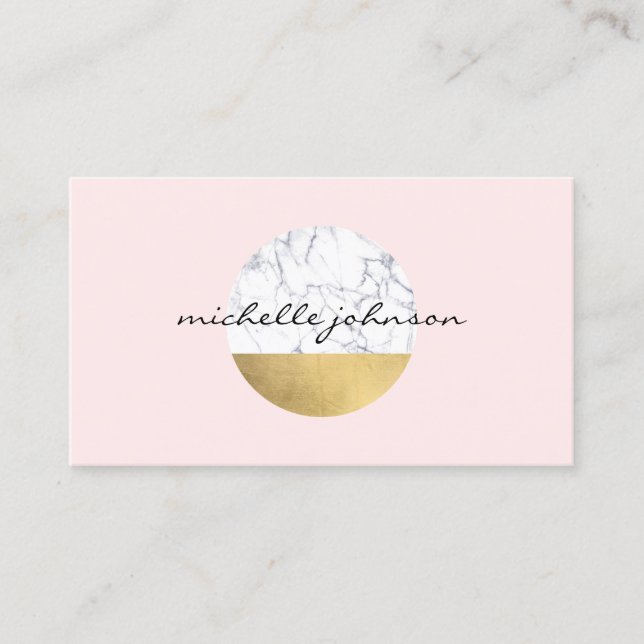 Abstract Modernist Marble/Gold Circle Logo Pink II Business Card (Front)
