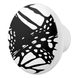Abstract Monarch Butterfly Wing Black & White Cera Ceramic Knob