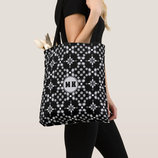 Abstract Monochrome Bokeh Dots Pattern Tote Bag (Close Up)