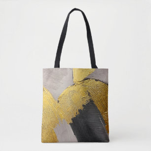 Abstract monochrome colours with gold brushstrokes tote bag