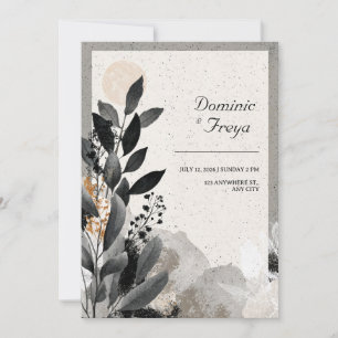 Abstract Monochrome Eucalyptus Gold Speckle Invitation