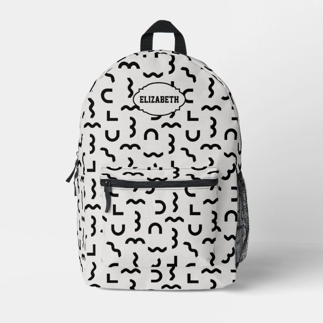 Abstract Monochrome Pattern with Name Printed Backpack (Front)