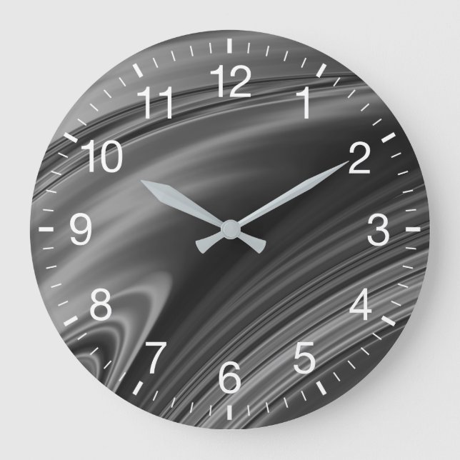 Abstract Monochrome Swirl Large Clock (Front)