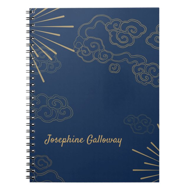 Abstract Monogram Elegant Navy Blue Gold Chic Notebook (Front)