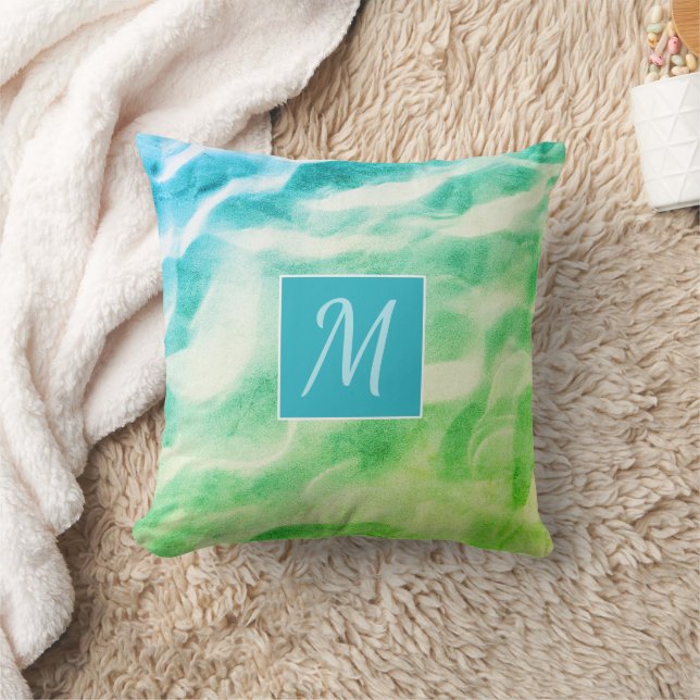 Abstract Monogram Green Blue Modern Cushion (Blanket)