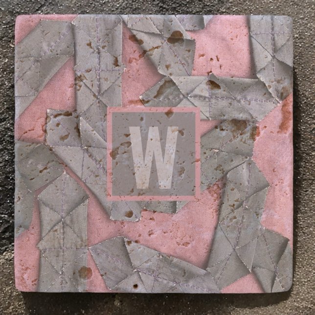 Abstract monogram personalised geometric purple  stone coaster (Creator Uploaded)