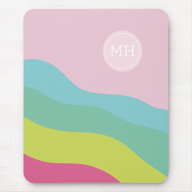 Abstract monogram rainbow trendy colourful  mouse pad (Front)