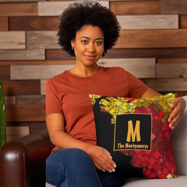 Abstract Monogrammed Contemporary Custom Name Cushion (Monogram and name on both sides of pillow)