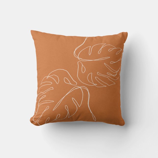 Abstract Monstera Palm Terra Cotta Brown Cushion (Front)