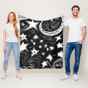 Abstract Moon And Stars Fleece Blanket