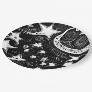 Abstract Moon And Stars Paper Plate