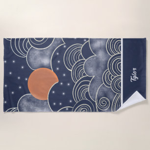 Abstract moon blue night sky beach towel