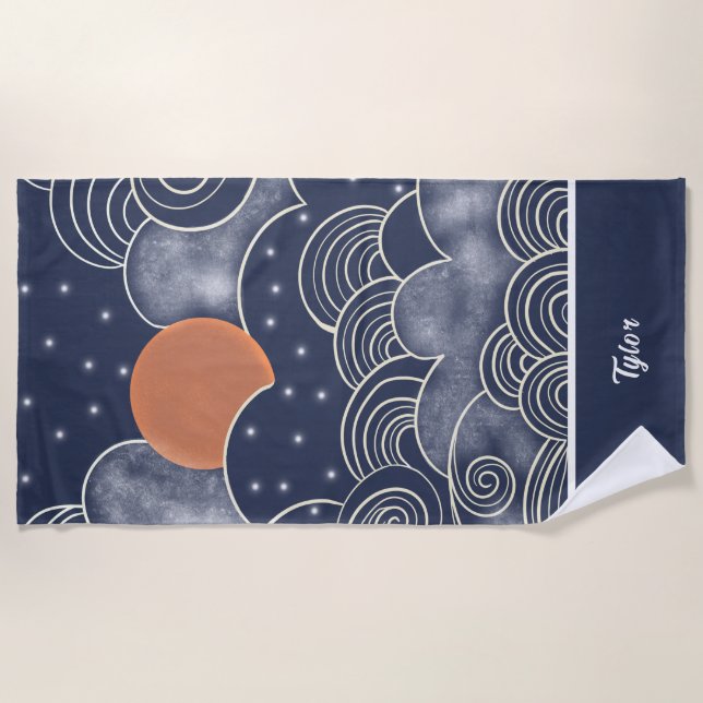 Abstract moon blue night sky  beach towel (Front)