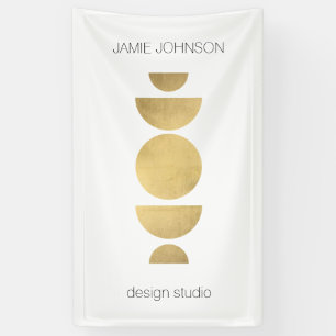 Abstract Moon Phases Geometric Art Gold/White Banner