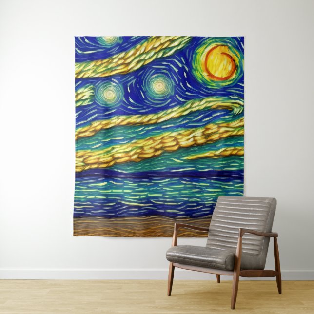 Abstract Moonlight Sky Beach Tapestry (In Situ)