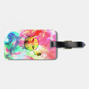 Abstract Moose Luggage Tag w/ leather strap