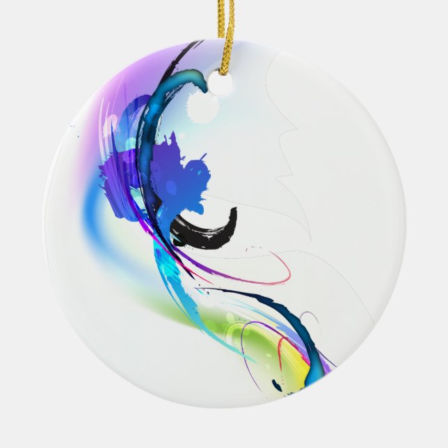 Abstract Morning Glory Paint Splatters Ceramic Tree Decoration (Front)