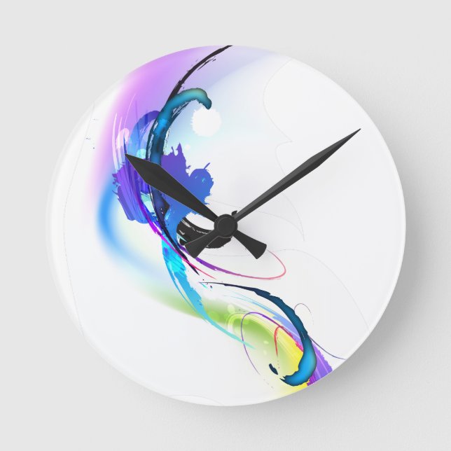 Abstract Morning Glory Paint Splatters Round Clock (Front)