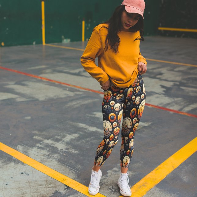 Abstract Mosaic Circles Navy Orange Leggings (Creator Uploaded)
