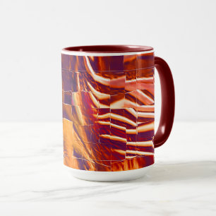 Abstract mosaic design of reddish orange tinfoil mug
