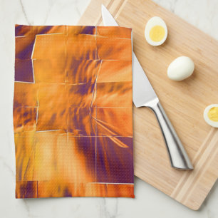 Abstract mosaic design of reddish orange tinfoil tea towel