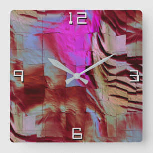 Abstract mosaic drawing of rocky pink and rusty square wall clock