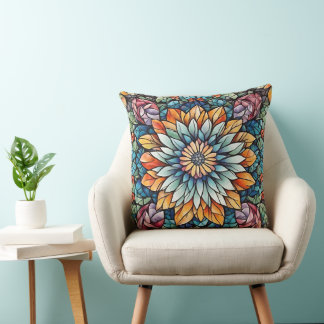 Abstract Mosaic Flower Kaleidoscope Cushion