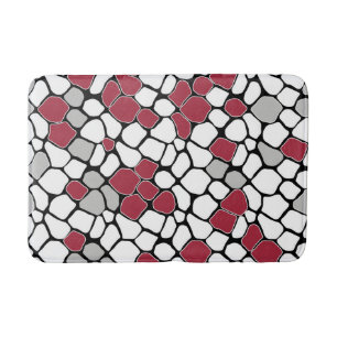 Abstract mosaic, grey, burgundy, black and white bath mat