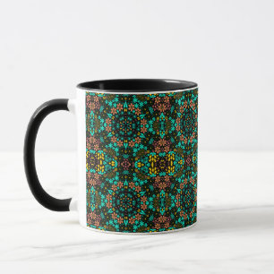 Abstract mosaic kaleidoscopic floral flowers black mug