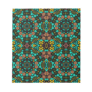 Abstract mosaic kaleidoscopic floral flowers black notepad