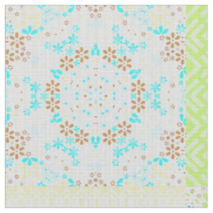 Abstract mosaic kaleidoscopic floral flowers white fabric
