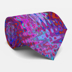 Abstract Mosaic Magenta and Blue Wavy Retro Tie