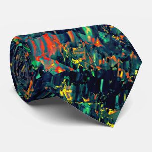 Abstract mosaic of displaced campfire on greenish tie